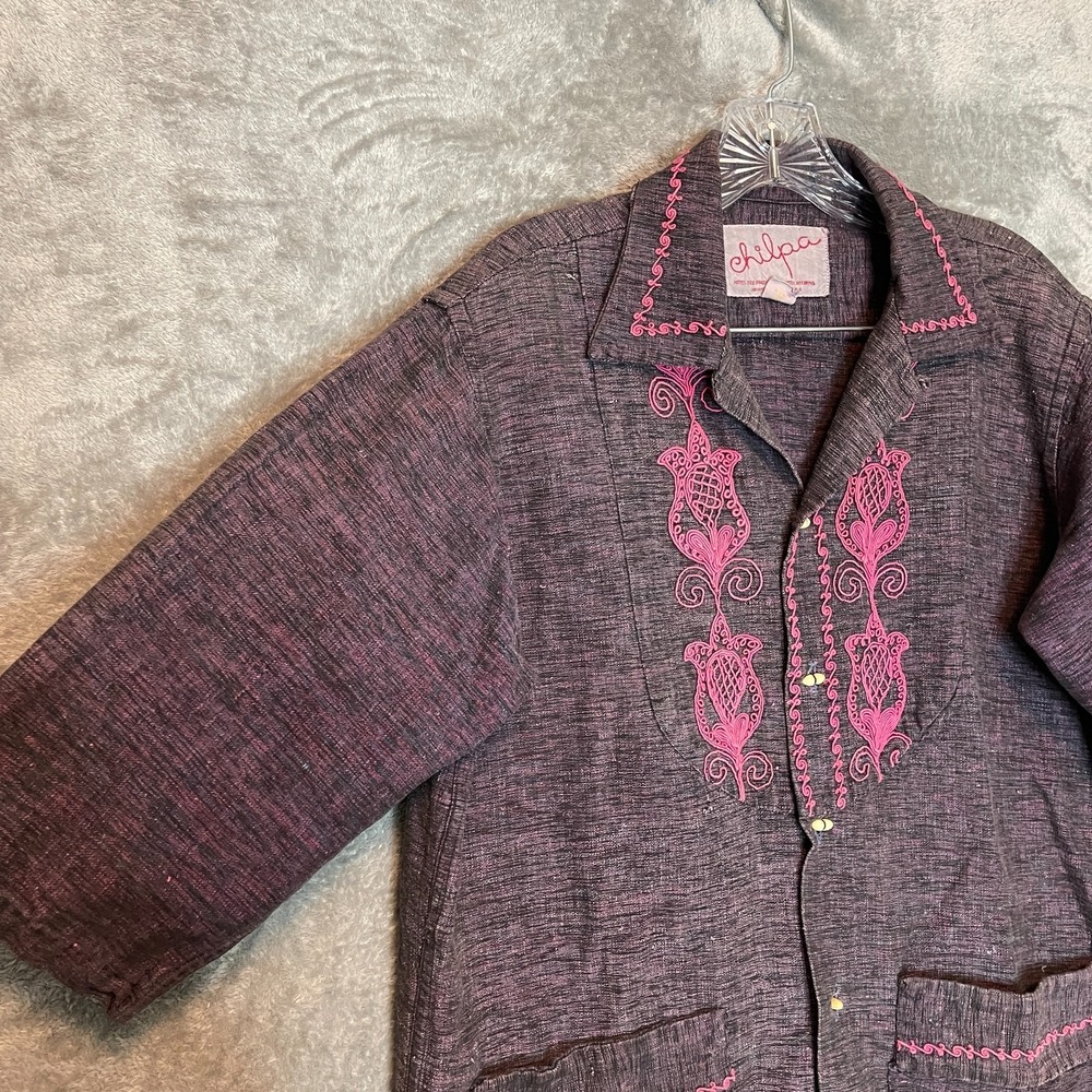 Chilpa Women Embroidered Button Shirt Jacket L Boho Folklore Mexican Artisanal